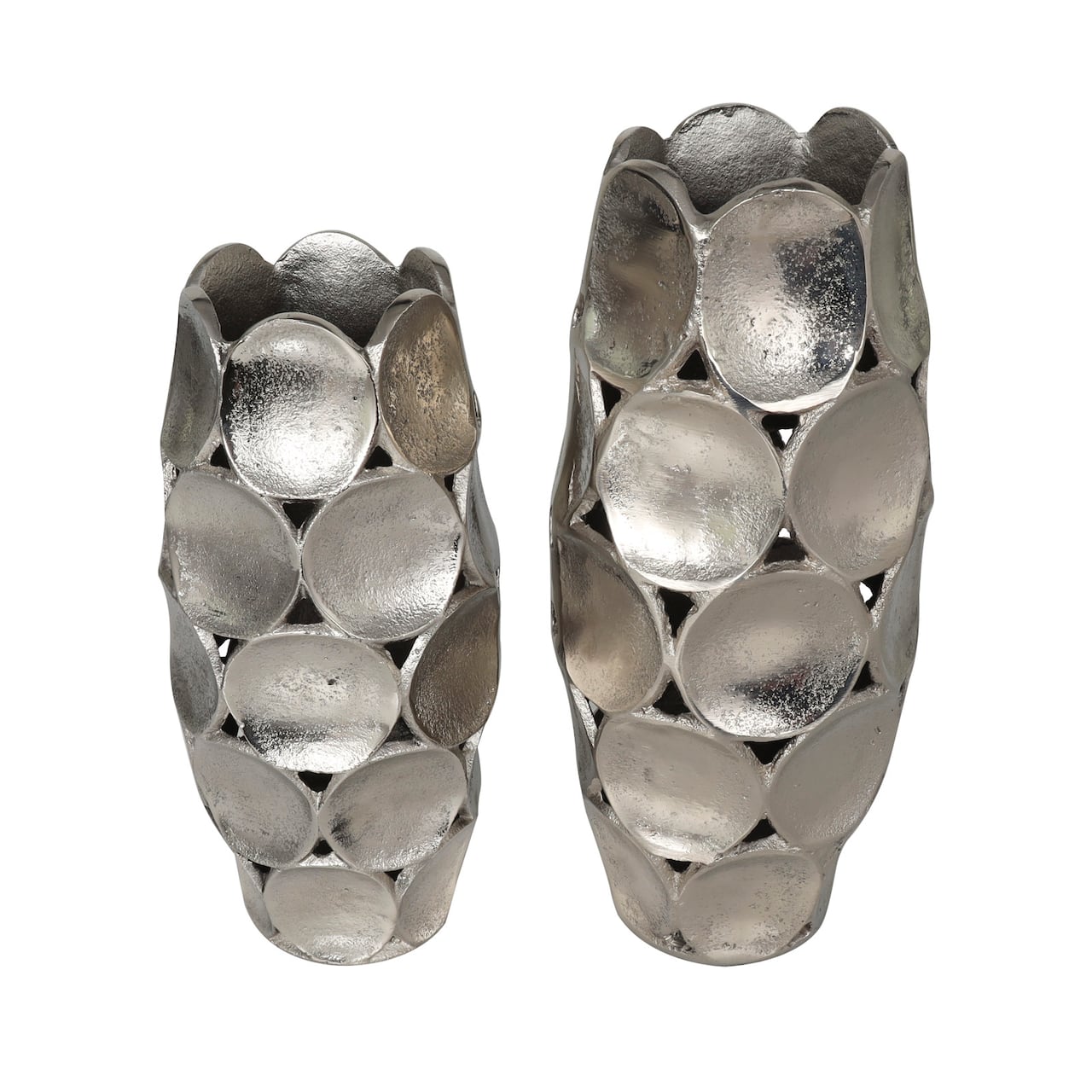 Silver Aluminum Geometric Open Framed Vase Set with Circular Plates